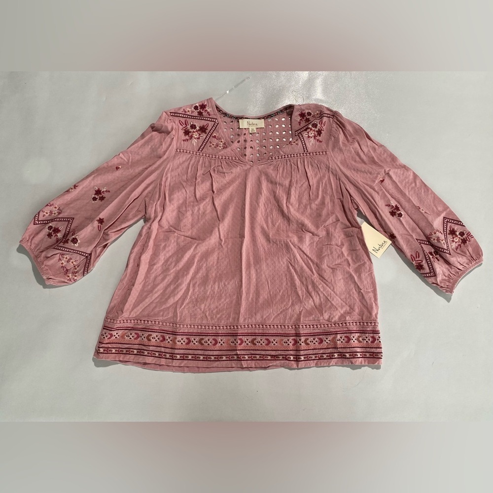 NEW Size XL Nurture by Westbound Woven V-Neck 3/4 Sleeve Blouse Orchid Pink $69 - Picture 2 of 10